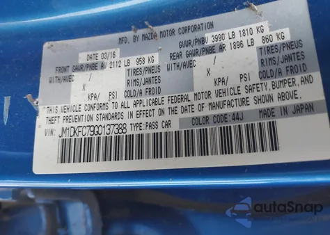 2016 Mazda Cx-3 Touring z USA, uszkodzony, nr VIN JM1DKFC79G0137388